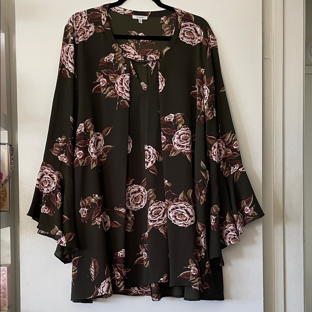 JODIFL|Dark Olive Green/Pink Floral dress|Large|EUC